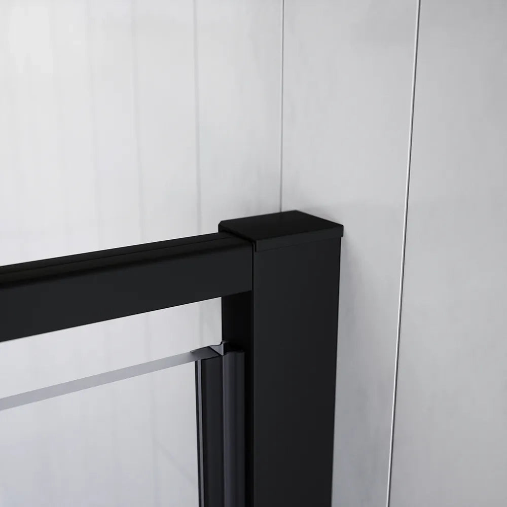 Porta doccia 80cm apertura a battente con profili nero opaco e vetro da 8mm trasparente h195 | Bahamas