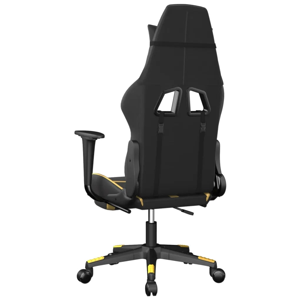 Sedia da Gaming | Sedia da e-sports Massaggiante Poggiapiedi Nero e Oro Similpelle
