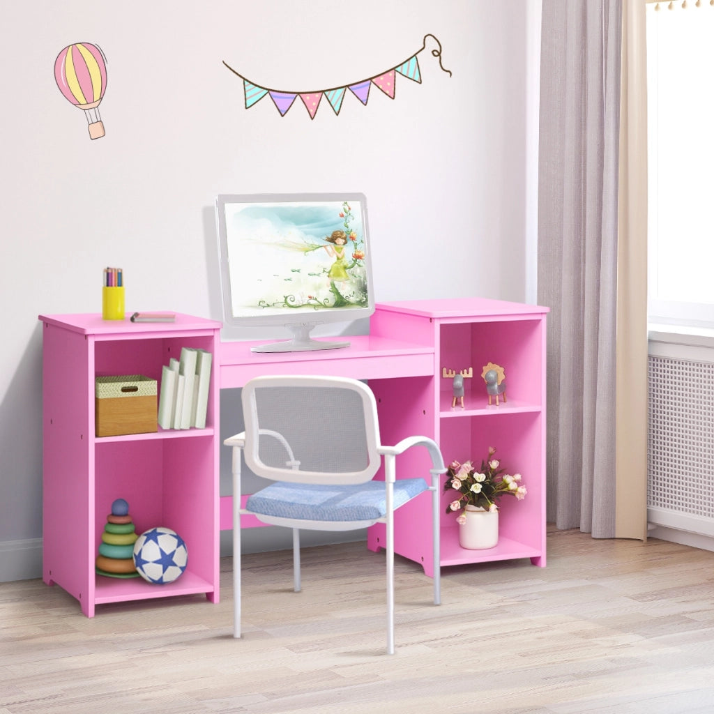Toeletta design smontabile 2 in 1 per bambini-Toeletta make-up principessa con 4 mensole grandi e specchio Rosa