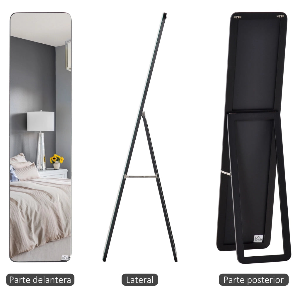 Specchio a Pieno Corpo con Cornice in Legno di Pino ¨C Zephmum ¨C 37x43x156 cm Nero