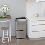CONTENITORE RIFIUTI 72 L con sensore, 3 scomparti, acciaio inox, argento