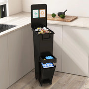 Pattumiera Tri Selectif da 32L per Cucina, 3-in-1 con 2 Contenitori Estraibili, Cassetti, Pedale e Ruote, Include Adesivi per Raccolta Rifiuti (Rosa)
