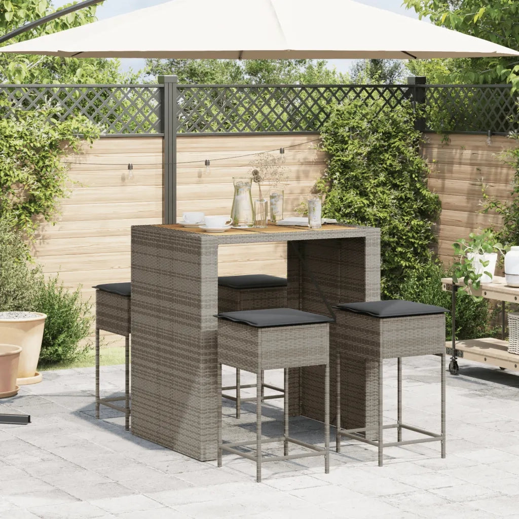 vidaXL Set Bar da Giardino 5 pz con Cuscini in Polyrattan Grigio