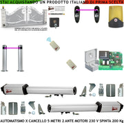 Cancello Elettrico 5 Metri 2 Ante da 2,5 MT Kit Motori Elettromeccanici 230V Sblocco Corsa 300mm Spinta 2 Q.li Staffe 2 Radiocomandi 2 Coppie Fotocellule 2 Paline Selettore 2 Ck Faro Cartello Monitore