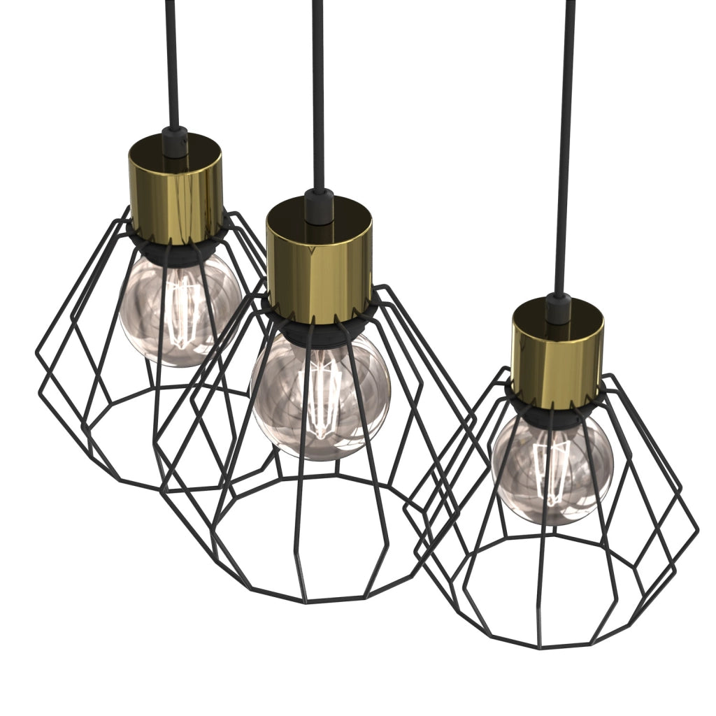 Lampada sospesa Parkla 3xE27 nero oro in metallo
