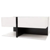 Tavolino da Salotto Quadrato Lucido con 4 Cassetti, Design Unico di Colori e Linee, Spazio Portaoggetti Inferiore, Bianco