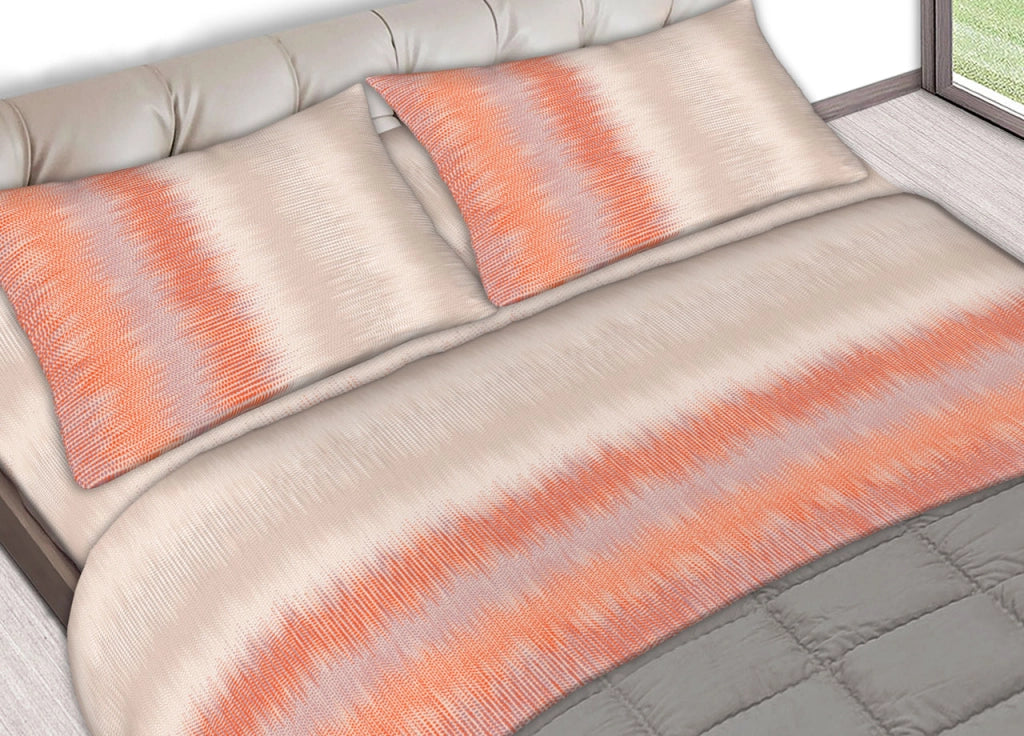 Completo Lenzuola Letto In 100% Cotone Made In Italy Vari Disegni C.N - 2 Piazze - Pois Arancio