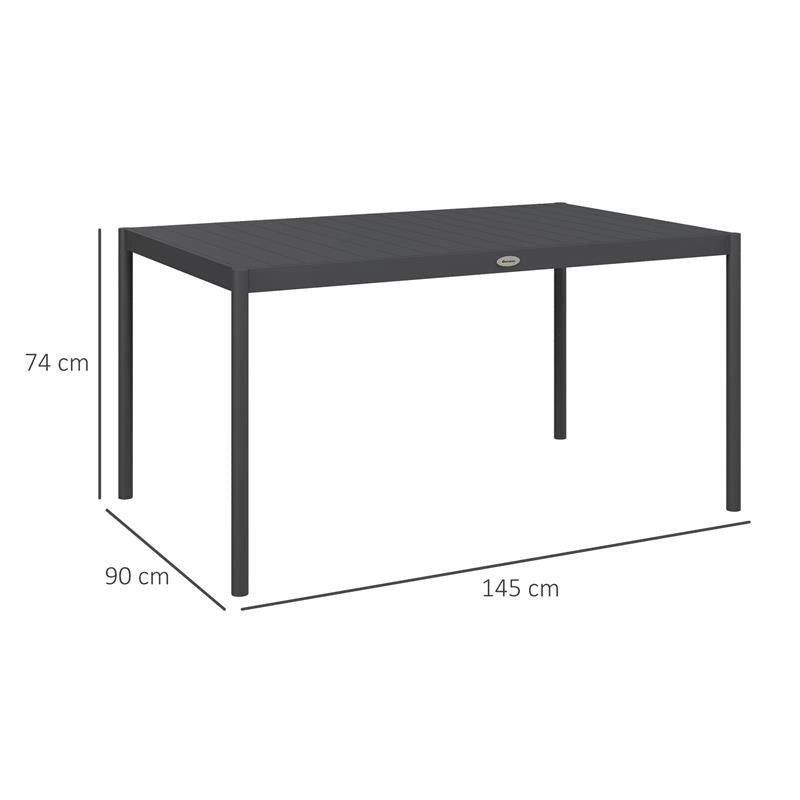 TAVOLO DA GIARDINO A DOGHE PER 6 PERSONE IN ACCIAIO E ALLUMINIO, 145X90X74 CM, GRIGIO SCURO