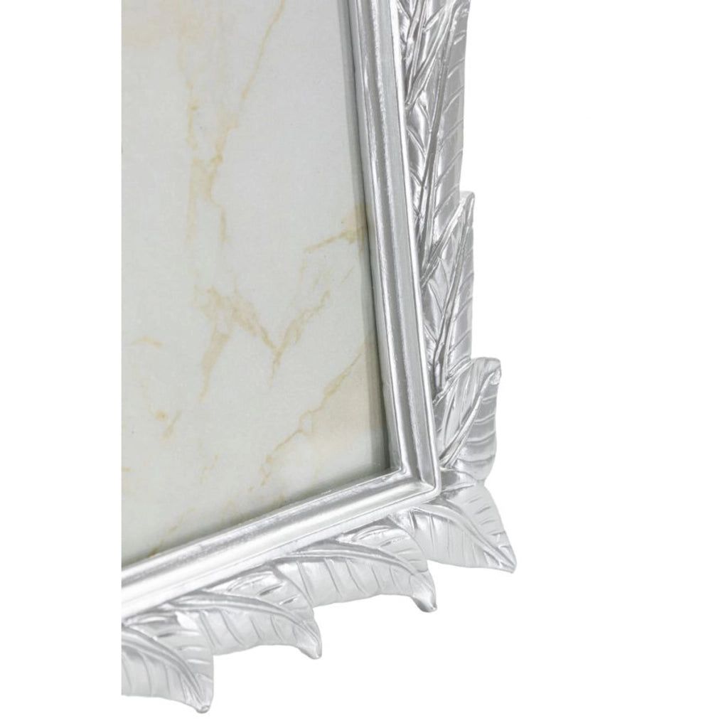 Cornice portafoto Leavy Silver in resina argento con foglie 20x25
