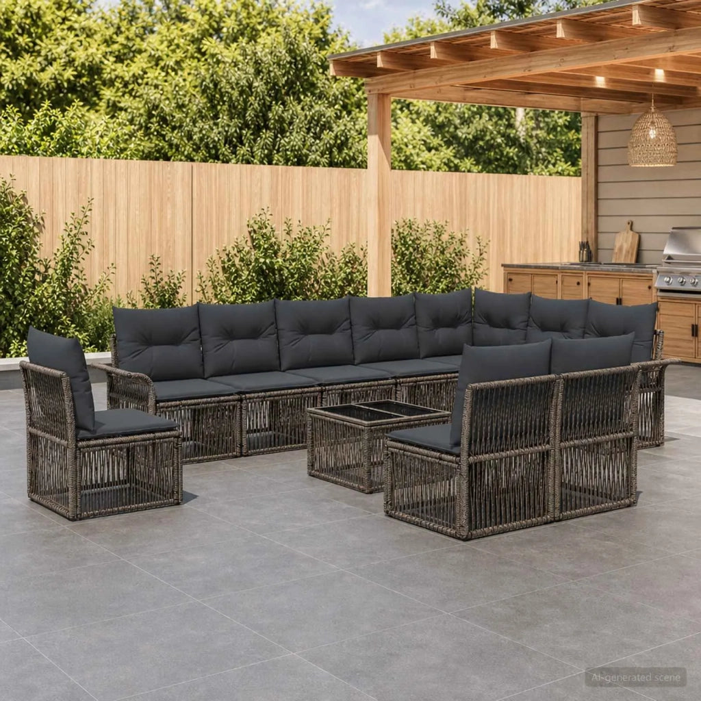 Set Divano da Giardino 11 pcs Grigio polyrattan 3434861
