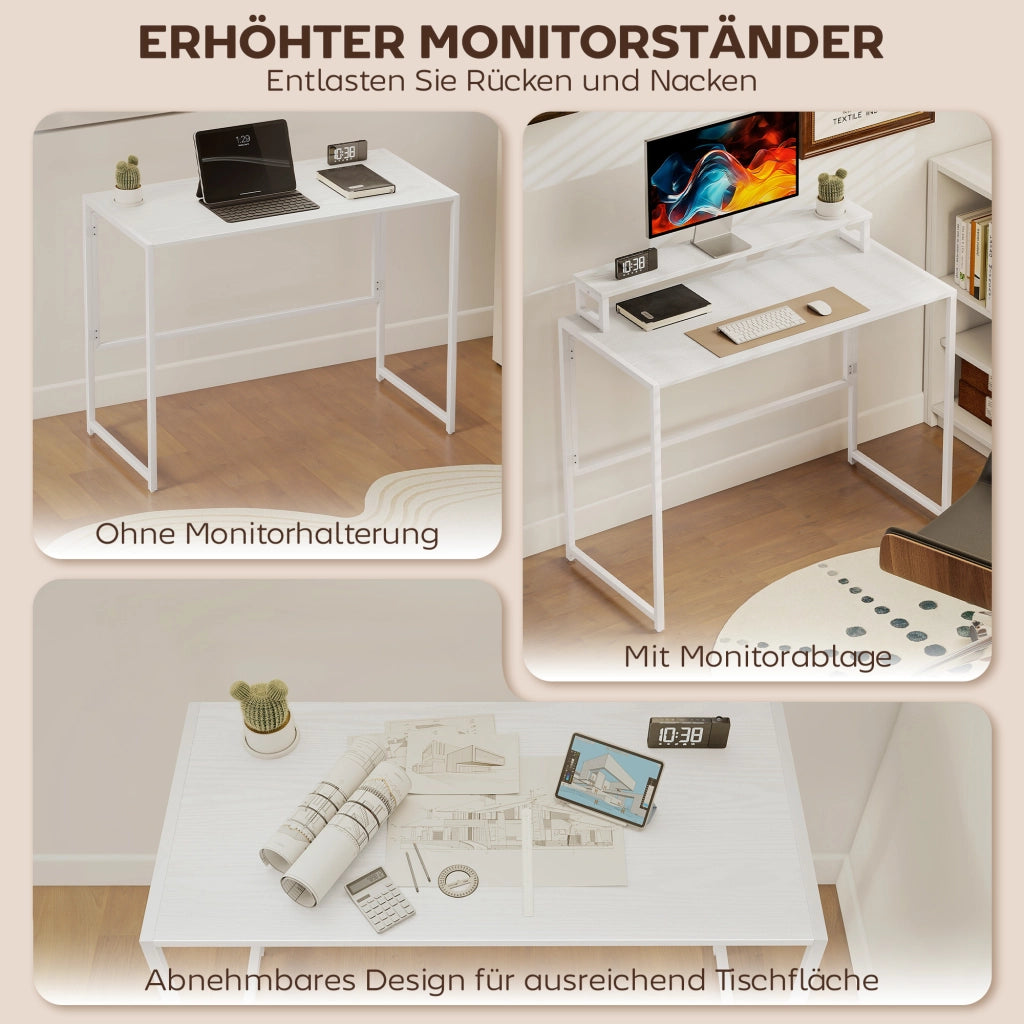 Scrivania Computer con Monitorhalterung ¨C zephmum ¨C Grigio 100x48x87.5 cm