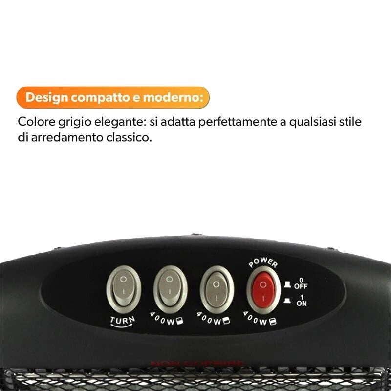 HIGH-TECH STUFA ALOGENA 400-800-1200 W 3 LIVELLI DI POTENZA SPEGNIMENTO AUTOMATICO RUOTA IN 2 DIREZIONI