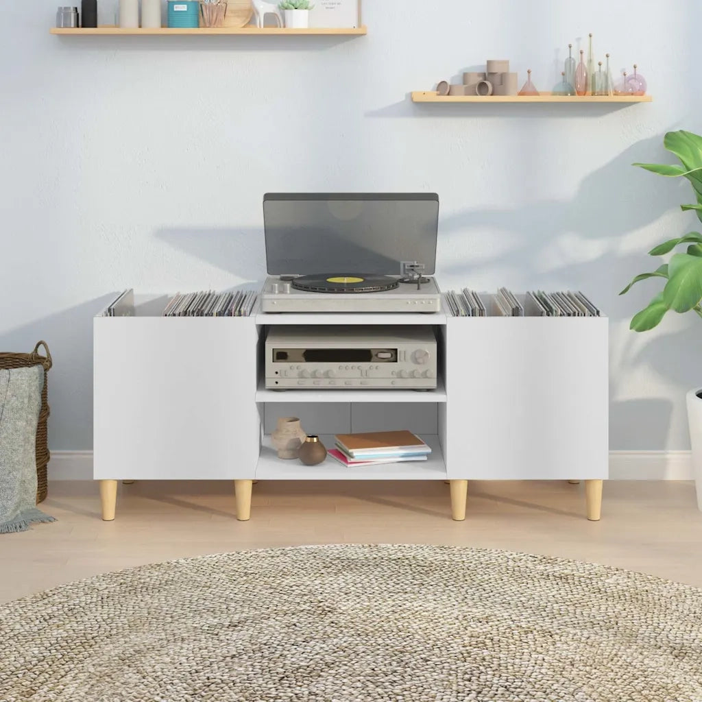 Mobiletto Porta Dischi Bianco 121x38x48 cm Legno Massello CFW8696564