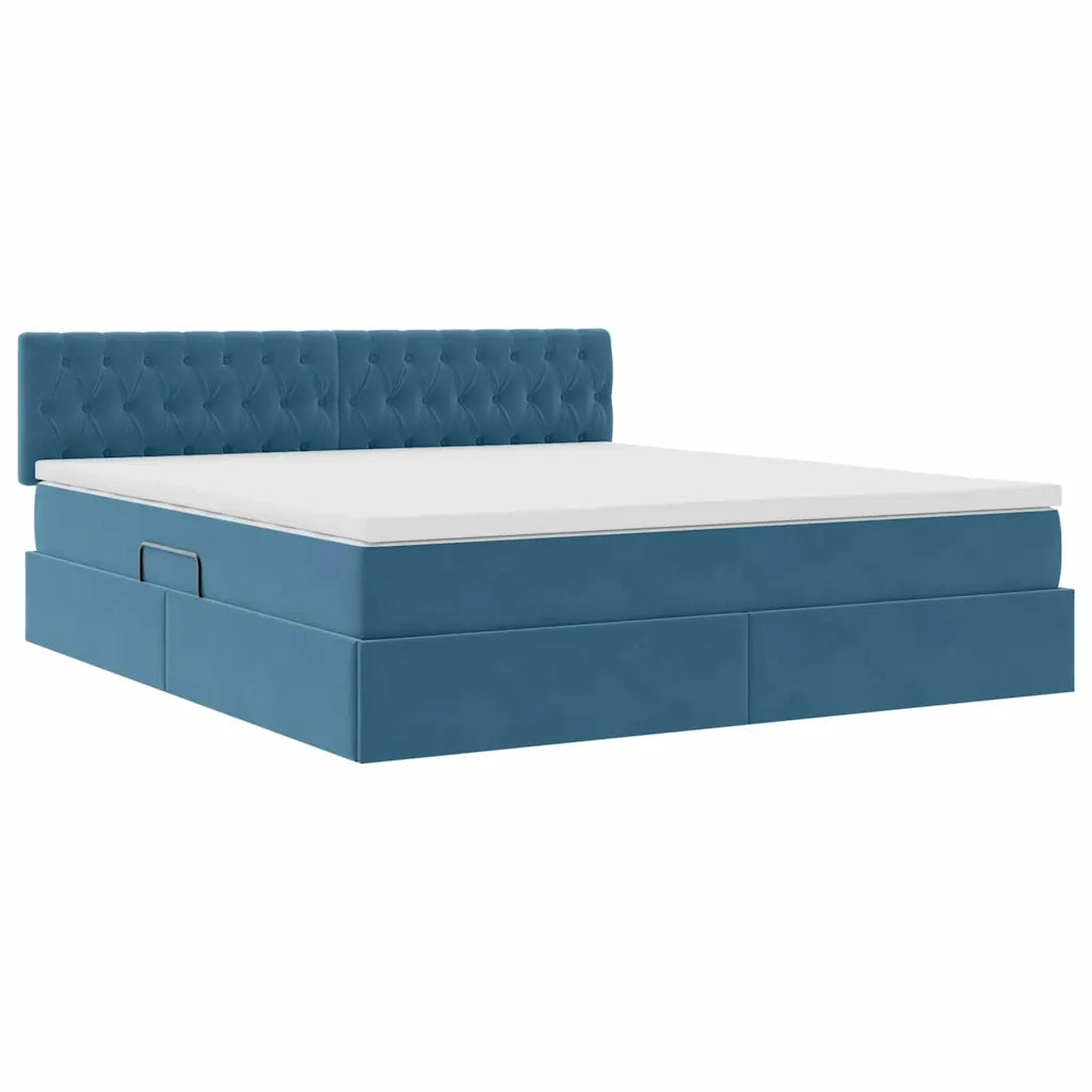 Letto con contenitore e LED Blu Scuro 180 x 200 cm Velluto 3371473