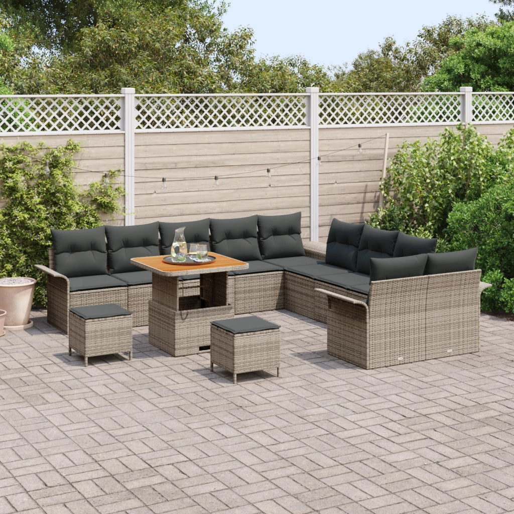 Set di divani da giardino  13 pezzi con cuscini Grigio Polirattan Acacia