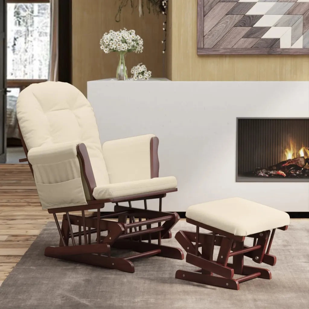 Poltrona | Sedia Relax Glider con Sgabello Bianco Crema in Tessuto