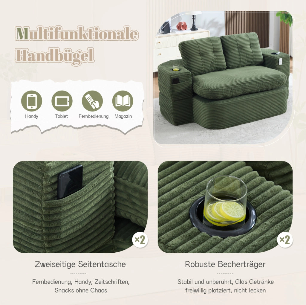 Poltrona relax trasformabile in chaise longue in velluto a coste smeraldo