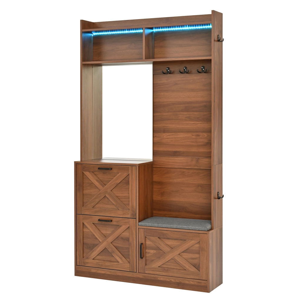 Mobile guardaroba da ingresso con LED regolabile; specchio e scarpiera; 100x25x180 cm noce