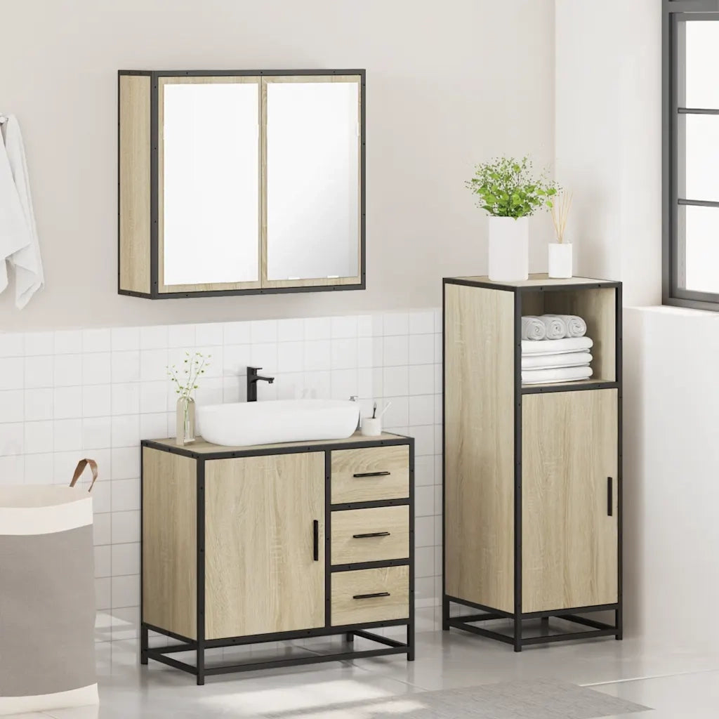 Set Mobili da Bagno 3 pz Rovere Sonoma in Legno Multistrato 3300956