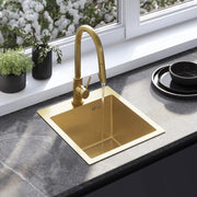 Lavello In Acciaio Leo 40 Brush Gold con rubinetto da cucina