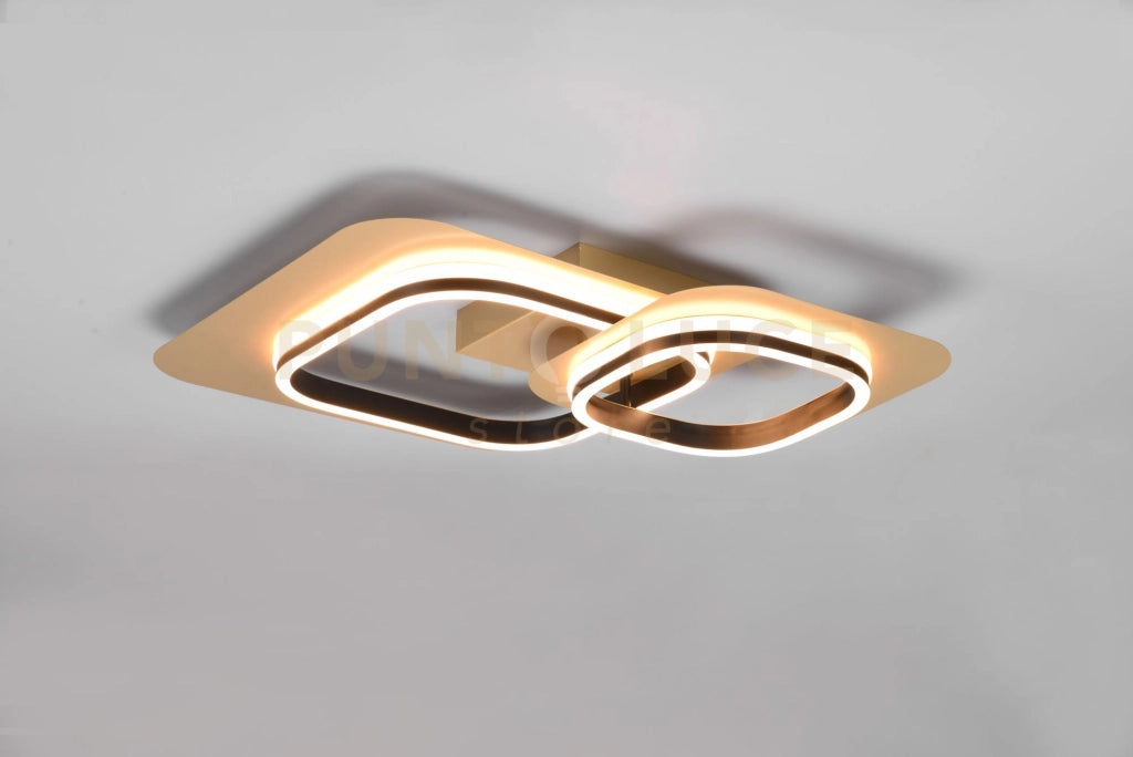 LUGO PLAFONIERA LED 28W 3400lm, 3000K DOPPIO QUADRATO METALLO ORO CON BORDO NERO CON REGOLAZIONE INTENSITA' CON NORMALE INTERRUTTORE A PARETE L. 54CM