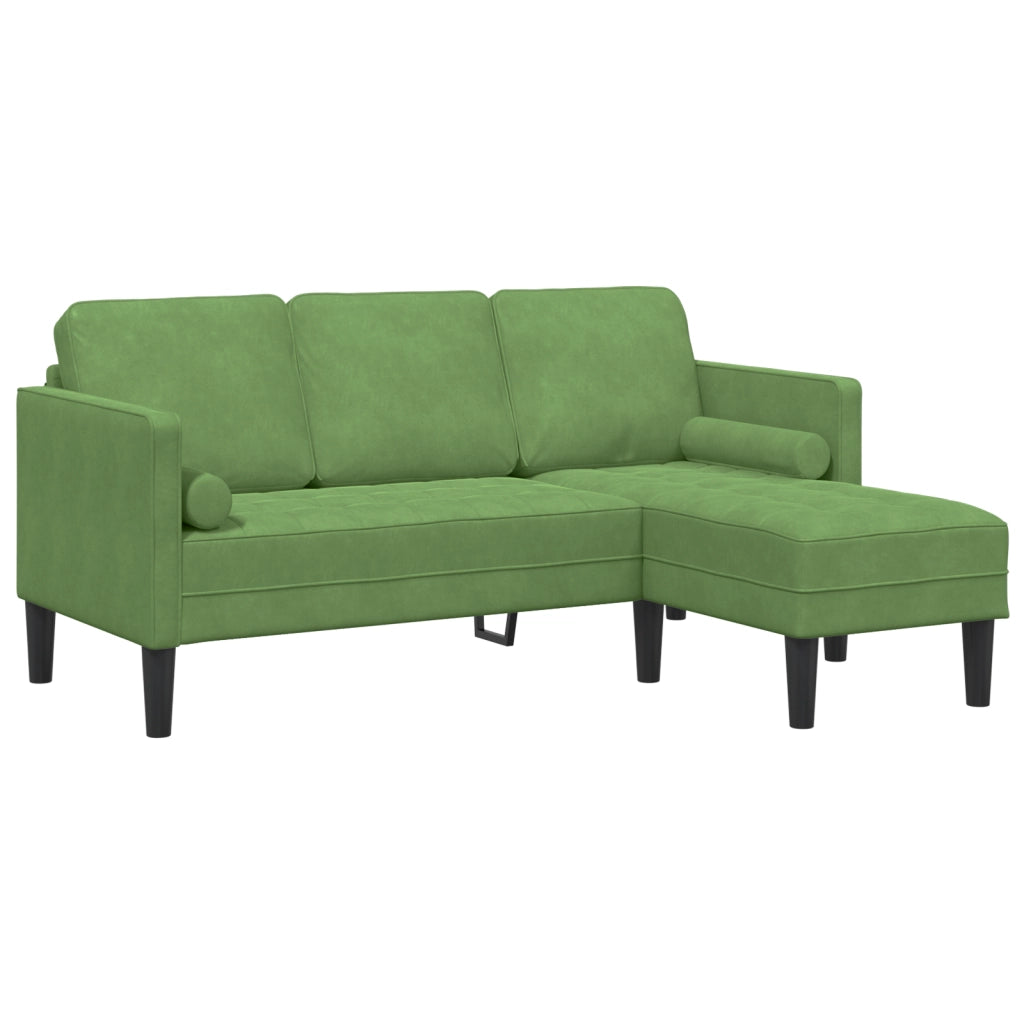 Divano a 3 posti con chaise longue L verde chiaro 160 cm in velluto