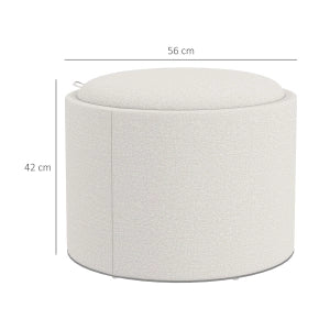 Ottomana rotonda con contenitore, coperchio ribaltabile, effetto lino, bianco crema, Ø56 x 42 cm