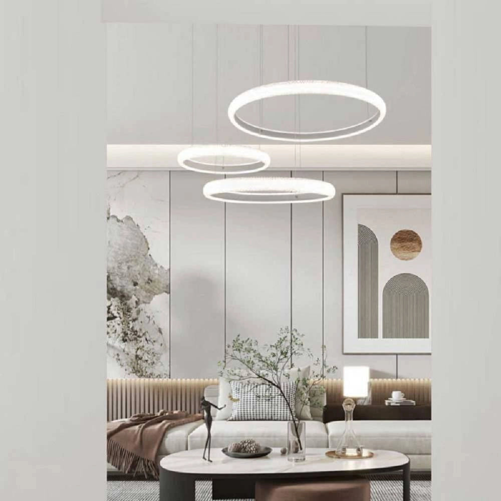 Trade Shop - Lampadario Led 60w A Sospensione 3 Anelli Cristalli Luce 3000k 6500k 4000k Lp-39b -