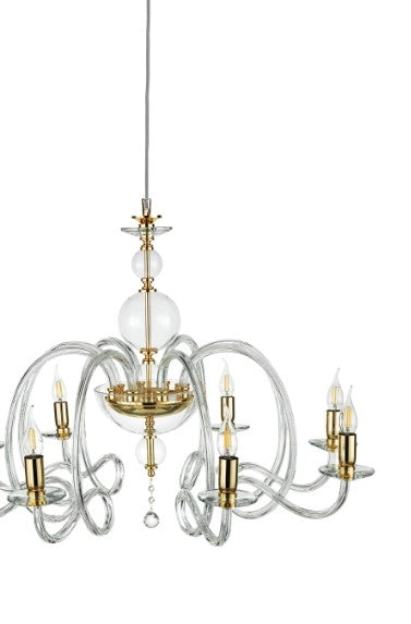 LAMPADARIO VIVALDI 6 LUCI TRASPARENTE ORO ATTACCO E14 D.75CM
