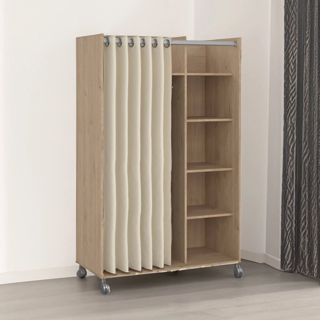 Guardaroba grande Alfango, Mobile camera da letto, Cabina armadio portabiti, Armadio appendiabiti, 100x48 h160 cm, Rovere e Beige