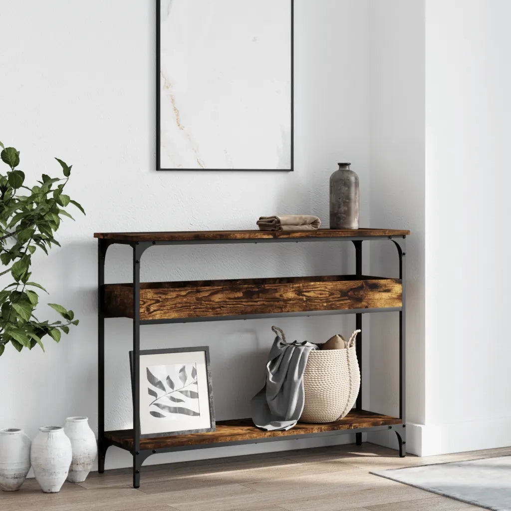Tavolo Consolle | Tavolo d'Ingresso Ripiano Rovere Fumo 100x29x75 Legno Multistrato
