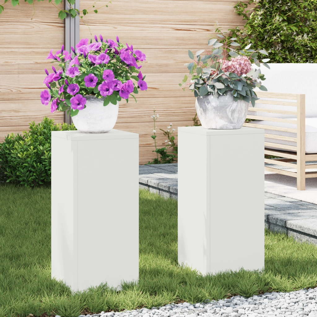 Set di 2 Supporti per Piante da Esterno in bianco, 24x24x55 cm, Acciaio
