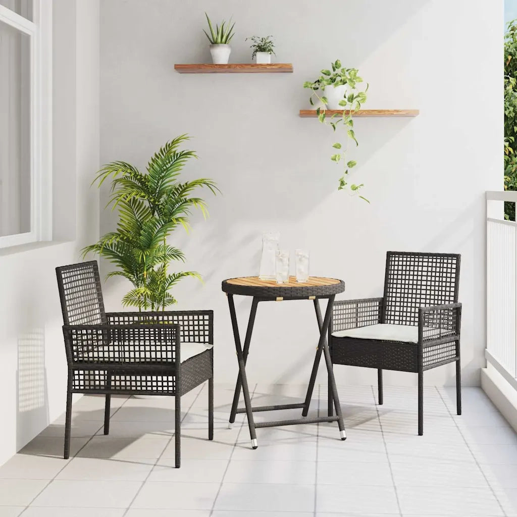 Set Bistro da Giardino 3 pz | Set Salotto da Giardino Nero polyrattan