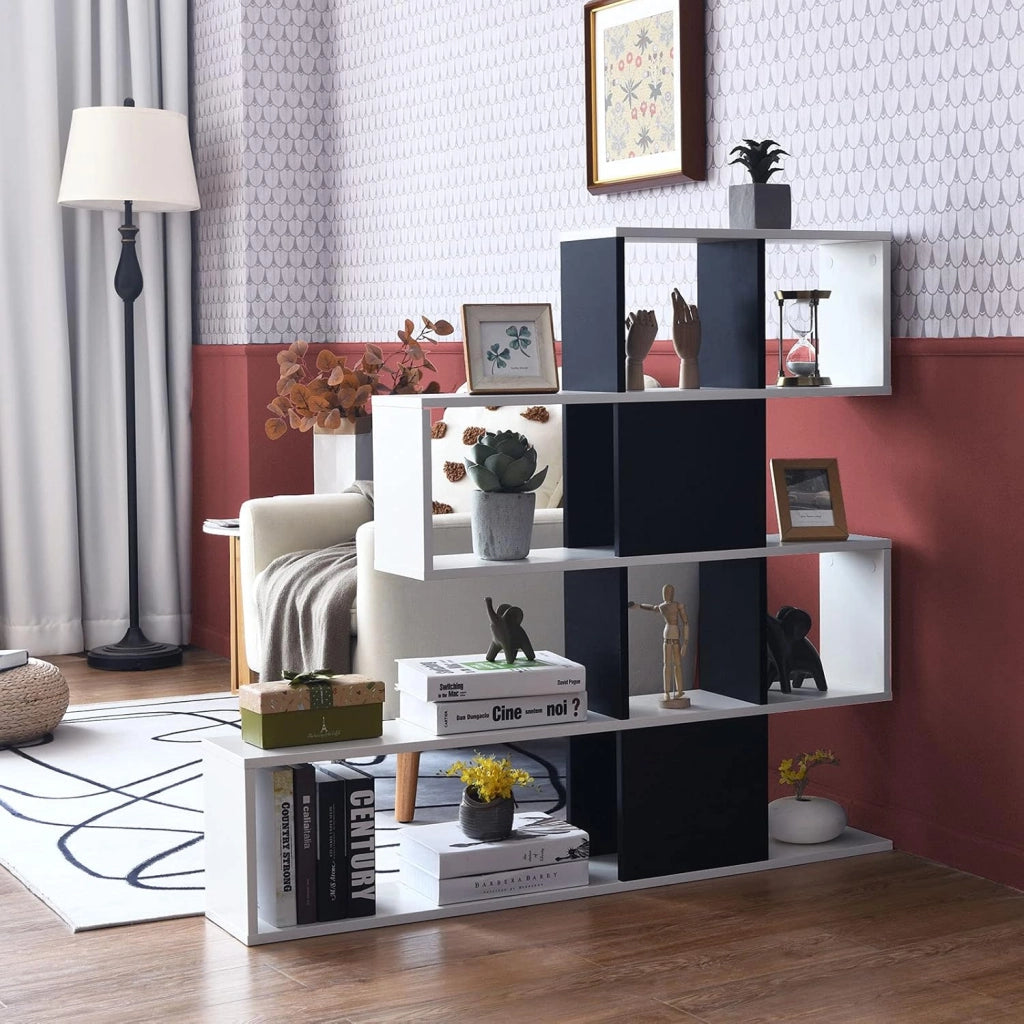 Scaffali portaoggetti a 5 livelli, scaffale minimalista con 12 spazi aperti, scaffale per soggiorno, sala da pranzo o ufficio, 120 x 19,5 x 109 cm (nero+bianco)
