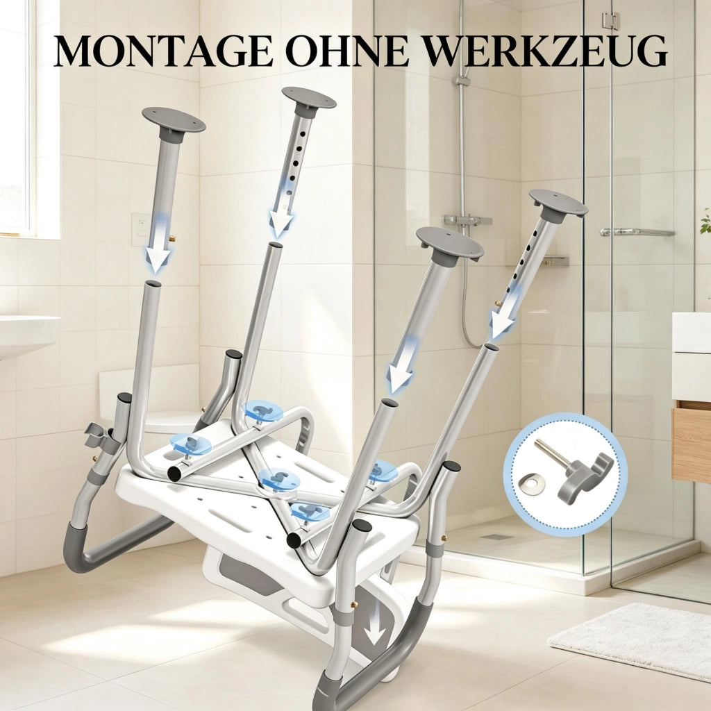 Sedia da doccia con schienale, altezza regolabile e piedini antiscivolo in alluminio e HDPE grigio