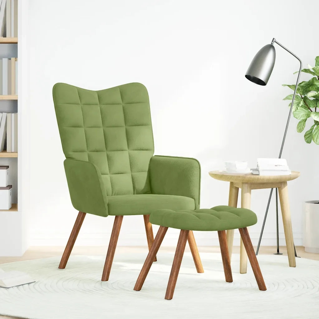Divano Sedia-Poltrona Relax con Poggiapiedi Verde Chiaro in Velluto 448481