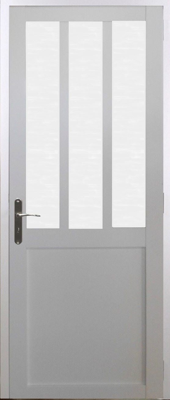 Blocco porta officina BIANCO vetro satinato H204 x L83 spingendo a destra Dimensioni tavolo + maniglia