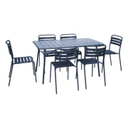 Set tavolo da giardino bistrot in acciaio con 6 sedie, 140cm, blu navy