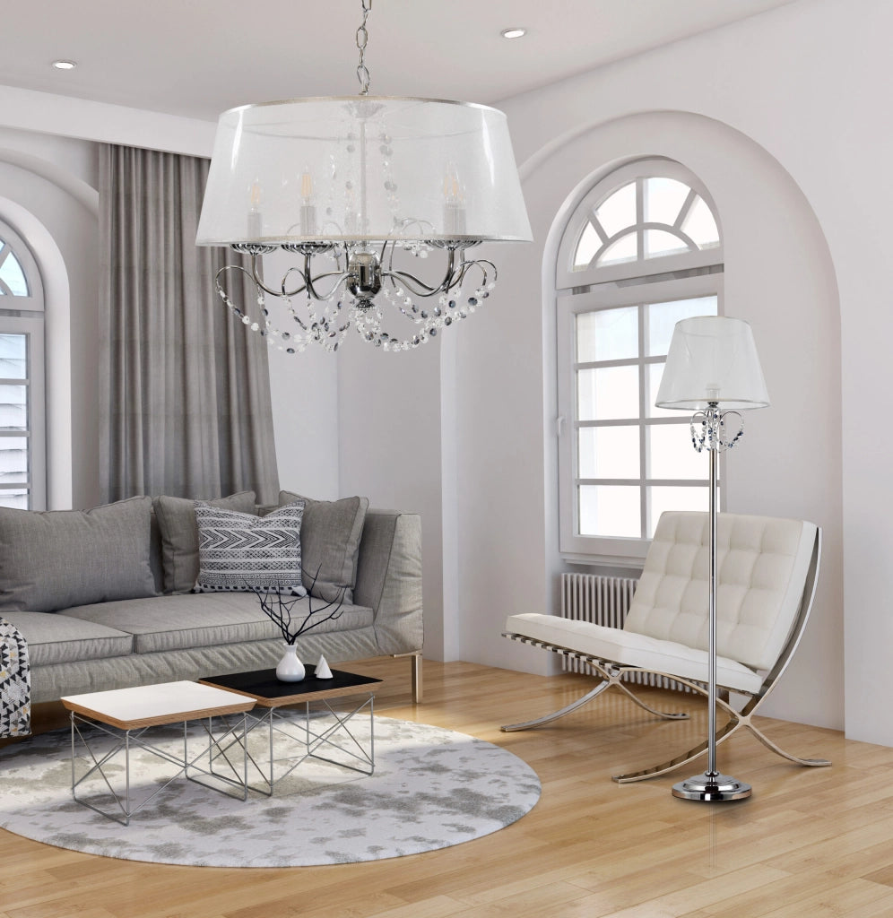 Lampadario Abbazia Polux 5xE14 cromato bianco Ø56cm