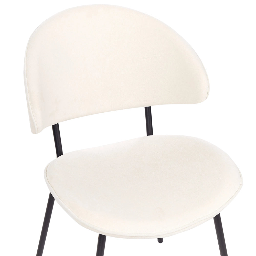 Set di 2 sedie da pranzo con sedile imbottito in tessuto crema senza braccioli schienale curvo stile moderno