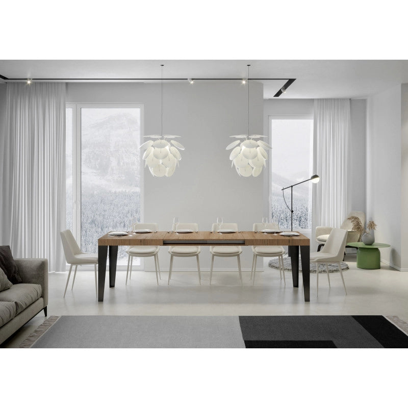 Tavolo allungabile 200/460x90 cm Flame telaio Antracite - Quercia Natura