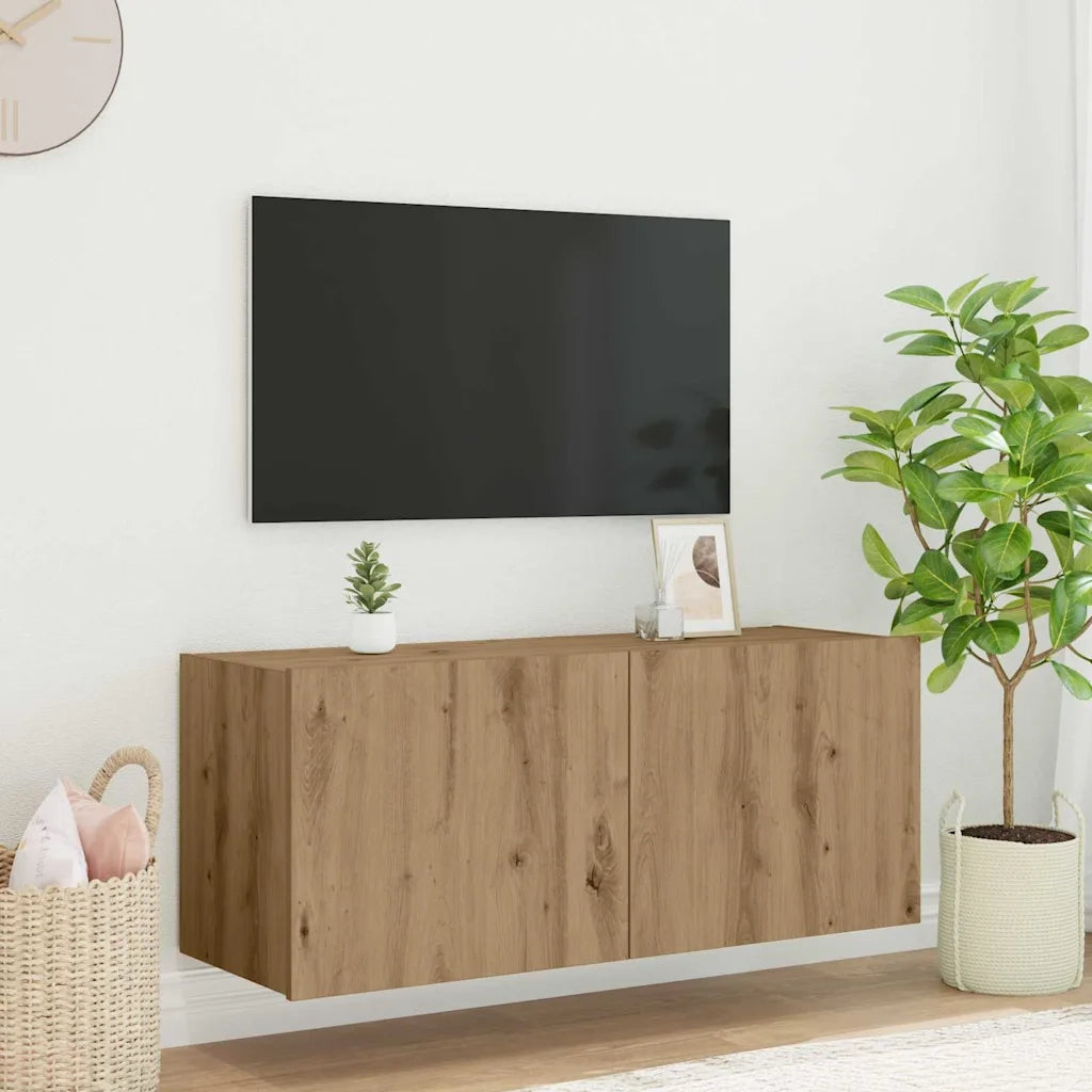 Mobile TV da parete con LED Rovere artigianale 100 x 35 x 41 cm