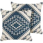 Set di 2 cuscini decorativi blu e beige cotone 50 x 50 cm motivo geometrico stampa boho decor accessori