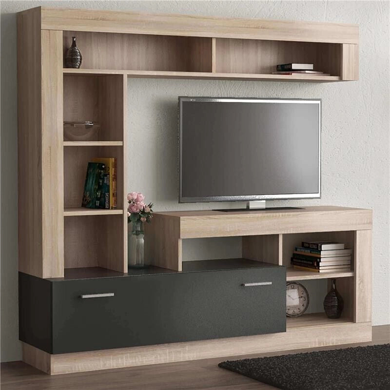 PARETE SOGGIORNO LEONARD ANTRACITE E QUERCIA CHIARO 170 X 42 X H170 CM
