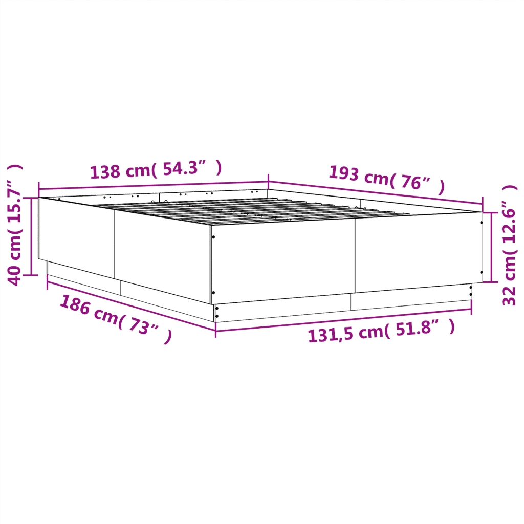 Giroletto-Struttura Letto Rovere Sonoma 135x190 cm in Legno Multistrato 527739