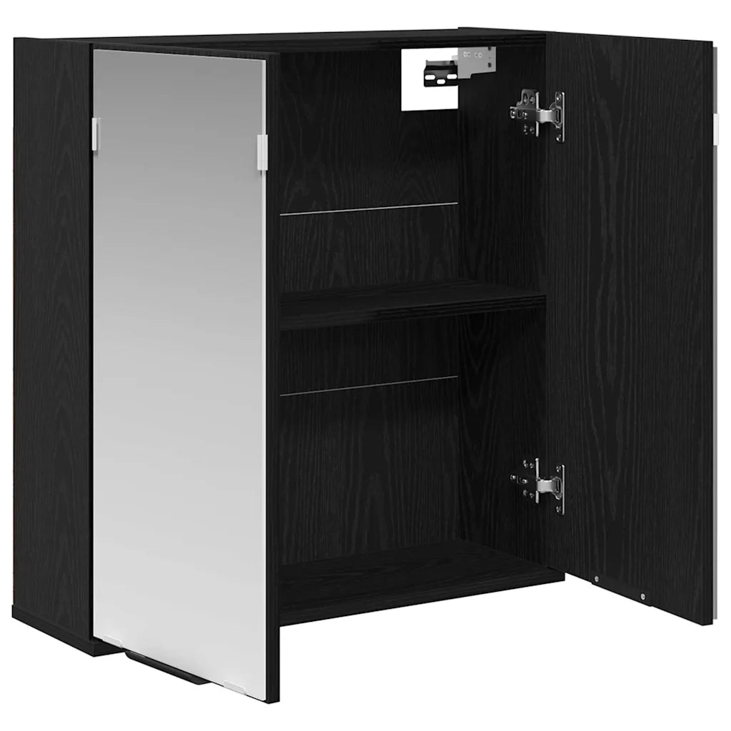 Mobiletto per specchio con porta-Armadietto a Specchio da Bagno Rovere Nero 64 x 20 x 67 cm