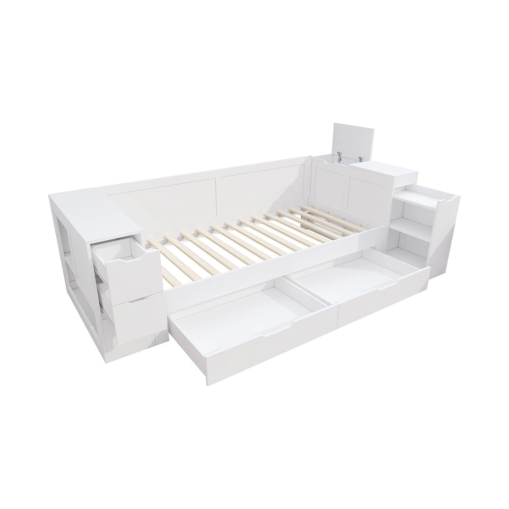 Letto singolo per bambini multifunzionale - Xylo - 90x190 cm - Bianco - Con cassetti e spazio di archiviazione