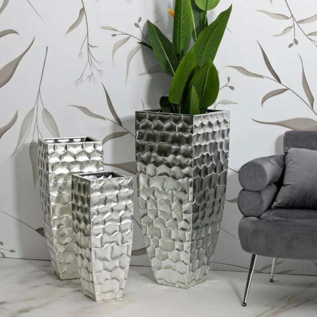 Set di 3 vasi Cavatore, Complemento d'arredo, Anfora, Accessorio d'arredo, 38x38 h91 cm, Argento