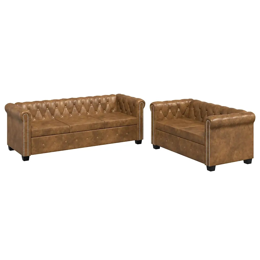 Set Divani Chesterfield a 2 Posti e a 3 Posti Marrone
