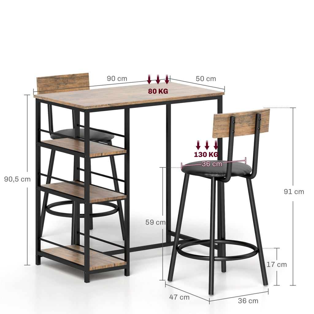 TAVOLO BAR Set da 3 pezzi 90x50x90,5 cm Rovere con 2 sgabelli